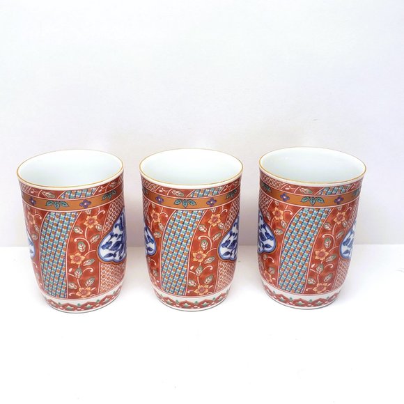 Imari Crest Otagiri Mugs Japan Gold Rim Red Blue Vintage Asian Lot Set x3 - Picture 5 of 12